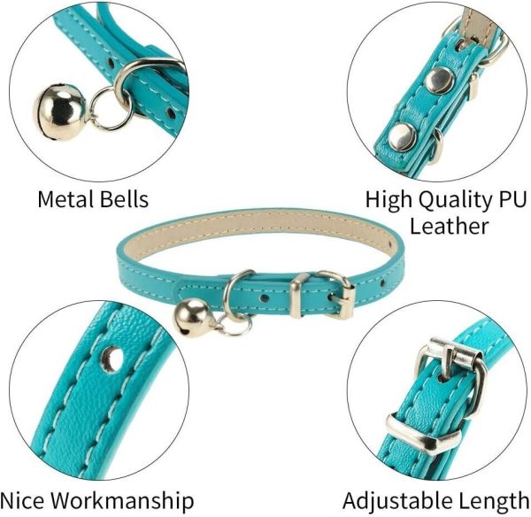 6 Pack Leather Cat Collars with Removable Bell Polished Durable Metal Buckle - Image 6