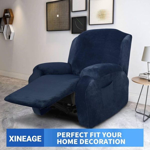 Velvet Recliner Slipcover - XINEAGE 4-Piece Stretch Chair Cover, Anti-Slip - Image 5