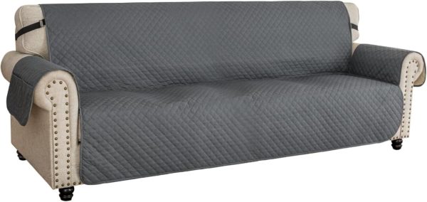 XINEAGE Quilted Sofa Covers 4 Seater, Water Resistant, Reversible, XL, Dark Grey