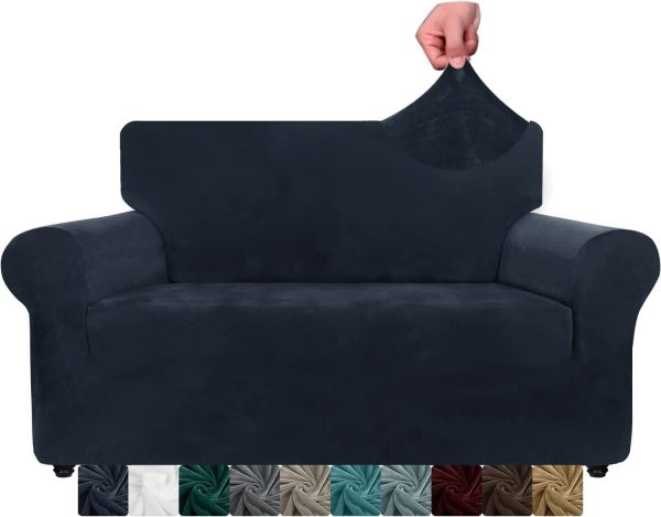 Velvet 2-Seater Sofa Cover - XINEAGE High Stretch, Non-Slip, Pet-Friendly, Navy