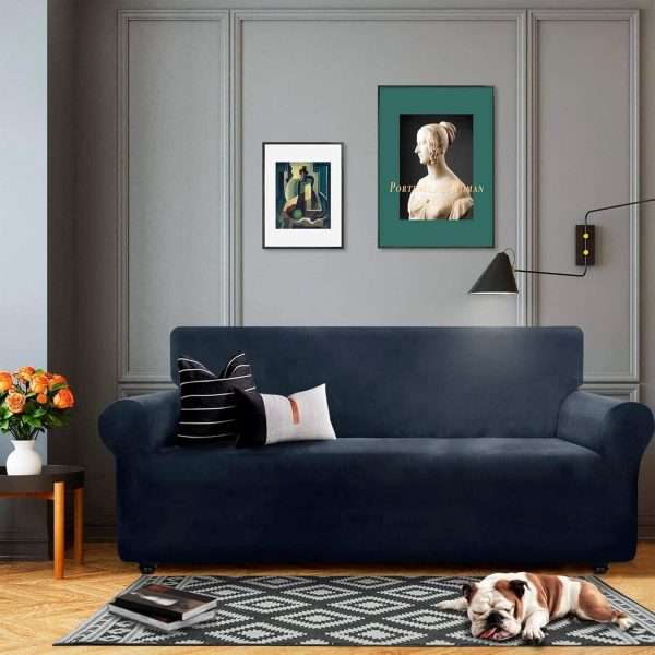 Velvet 2-Seater Sofa Cover - XINEAGE High Stretch, Non-Slip, Pet-Friendly, Navy - Image 2