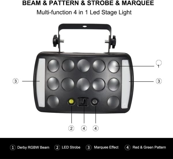 Stage Light DJ Light, WorldLite 4in1 RGBW Derby Beam LED Strobe & Marquee Effect - Image 2