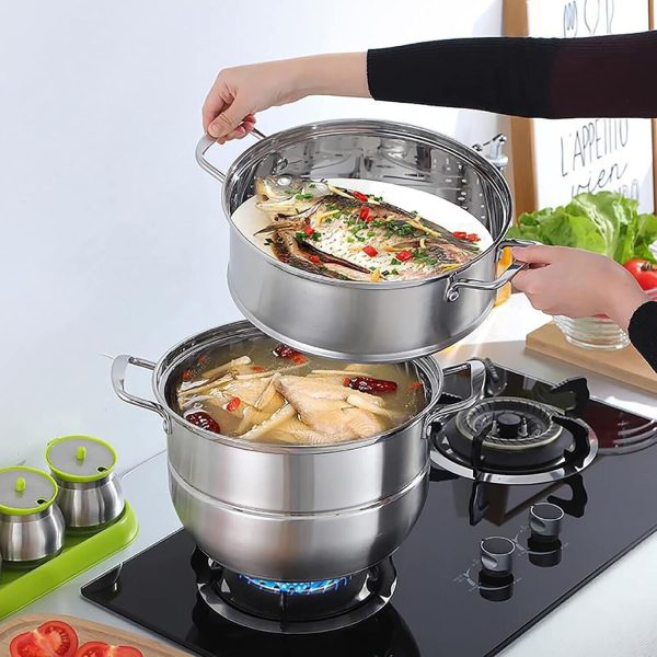 WUWEOT 11" 3-Tier Stainless Steel Steamer Pot with Lid for Dumplings & Vegetable - Image 3