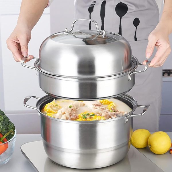 WUWEOT 11" 3-Tier Stainless Steel Steamer Pot with Lid for Dumplings & Vegetable - Image 5