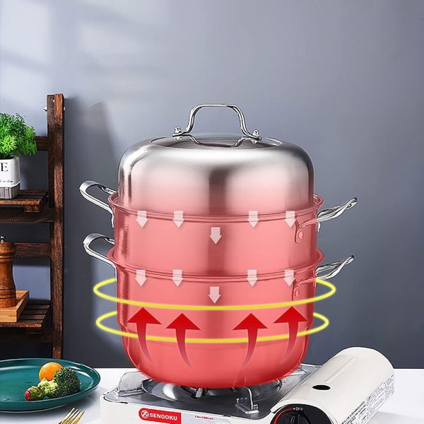 WUWEOT 11" 3-Tier Stainless Steel Steamer Pot with Lid for Dumplings & Vegetable - Image 6