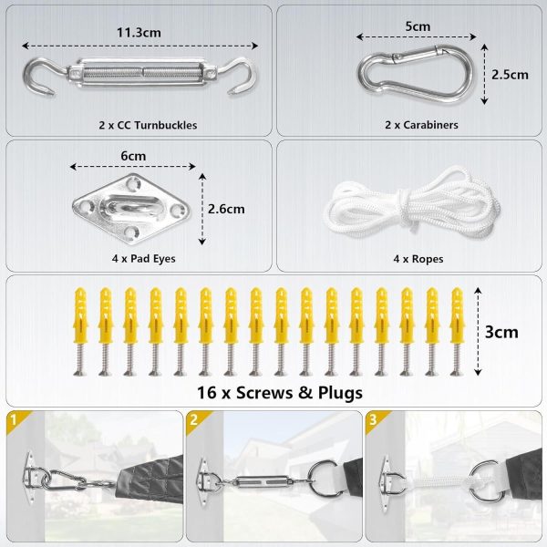 Mokani Sun Shade Sail 3x4m, Rectangle UV Block Waterproof Shade for Garden Patio - Image 2