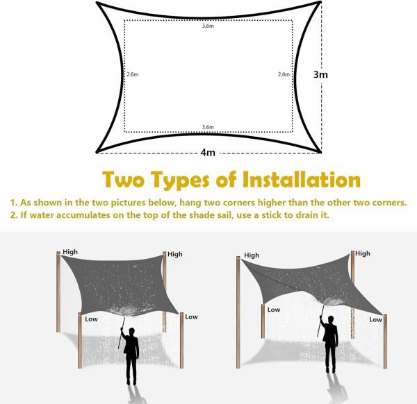 Mokani Sun Shade Sail 3x4m, Rectangle UV Block Waterproof Shade for Garden Patio - Image 5