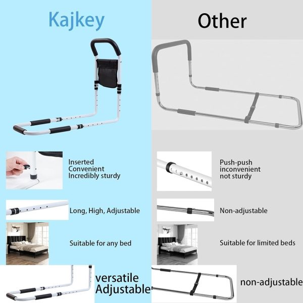 Bed Rail for Elderly Adults, Adjustable Bed Assist Rail, Carbon Steel No Install - Image 2