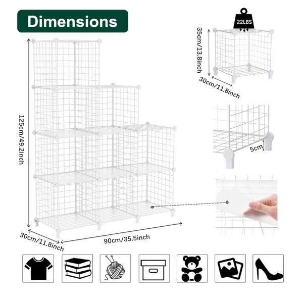 AWTATOS 9 Cube Metal Wire Storage Organizer, Freestanding Shelf for Bedroom - Image 3