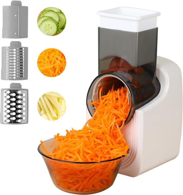 Electric Cheese Grater & Multi Vegetable Slicer, Stainless Steel, White