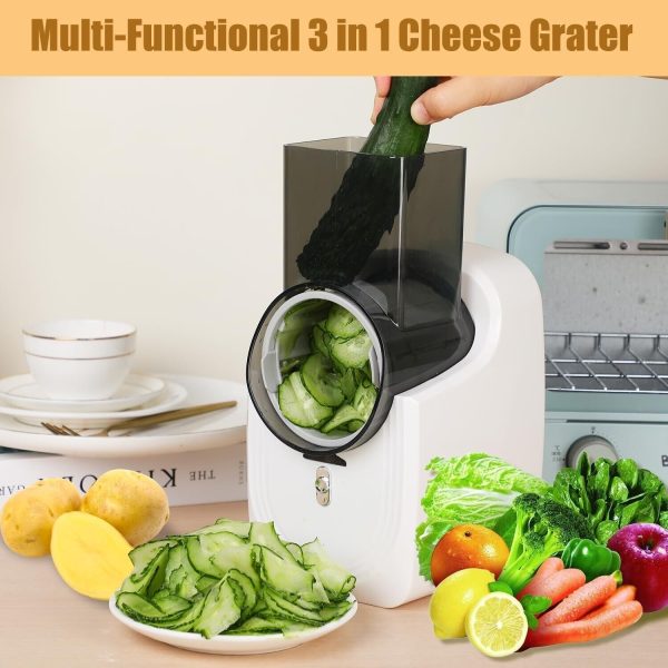 Electric Cheese Grater & Multi Vegetable Slicer, Stainless Steel, White - Image 5