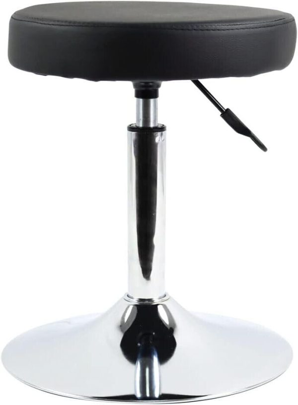 FURWOO PU Leather Round Barber Shop Stool, Adjustable Swivel, Black