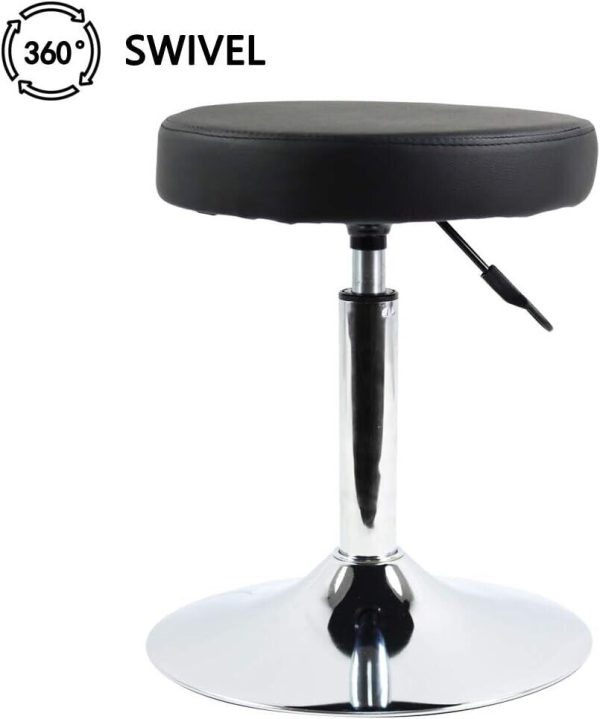 FURWOO PU Leather Round Barber Shop Stool, Adjustable Swivel, Black - Image 4