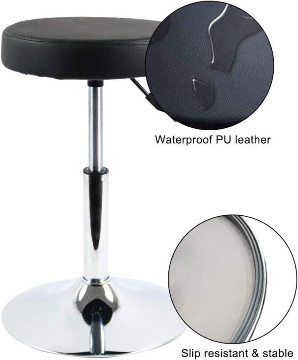 FURWOO PU Leather Round Barber Shop Stool, Adjustable Swivel, Black - Image 6