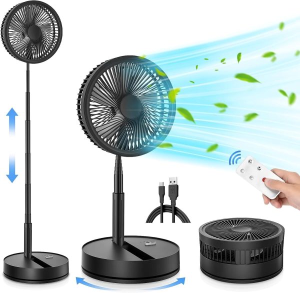 9 Inch Portable Oscillating Standing Pedestal Fan with Remote Control - Black