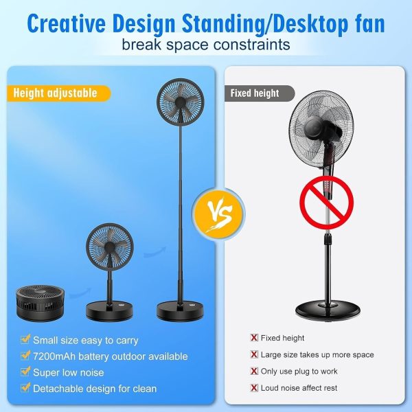 9 Inch Portable Oscillating Standing Pedestal Fan with Remote Control - Black - Image 4