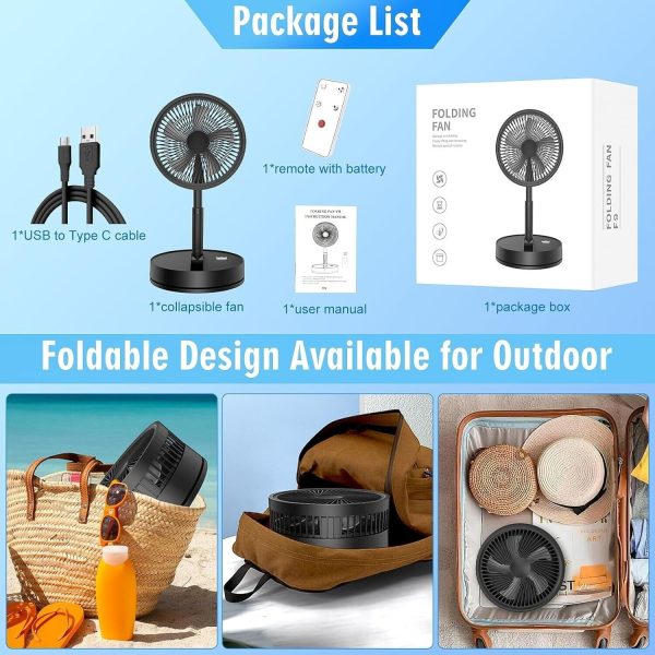 9 Inch Portable Oscillating Standing Pedestal Fan with Remote Control - Black - Image 8