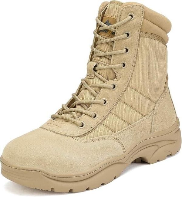 NORTIV 8 Men's Work Boots, Side Zipper, Outdoor Combat Bootie, Size 14, Sand