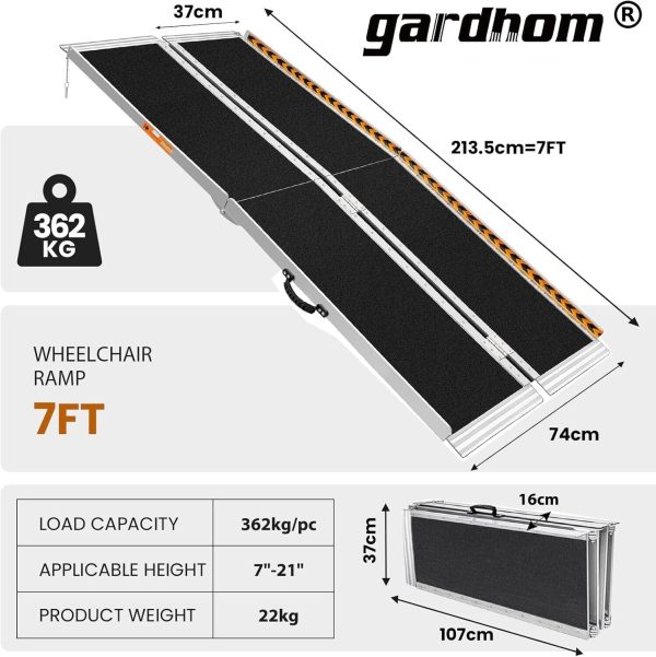 7FT Wheelchair Ramp, Foldable Aluminum Mobility Scooter Ramp, 362kg Capacity - Image 3